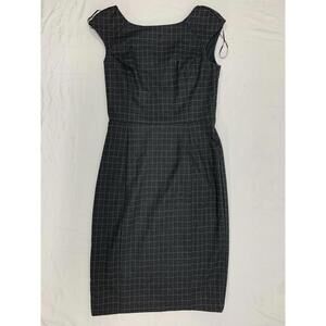 NWT BANANA REPUBLIC Charcoal Gray Windowpane Plaid Lined Sheath Dress 8P